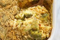 Creamy Broccoli Cheddar Rice Bake