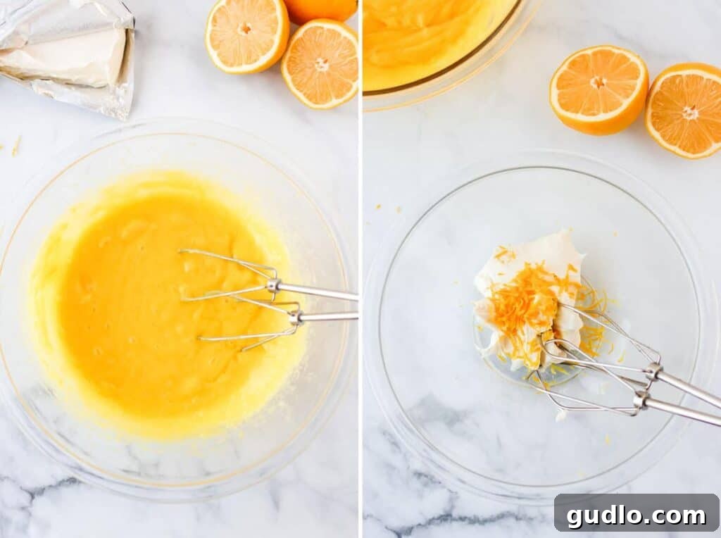mixing lemon cheesecake filling in a bowl