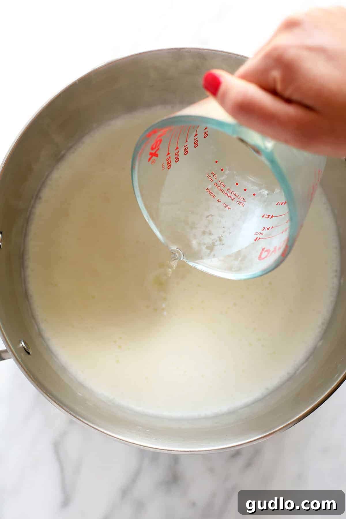 Crafting Fresh Paneer at Home 3 Slowly pouring white vinegar into a pot of warm milk, initiating the curdling process for homemade paneer.