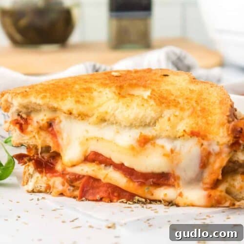 A perfectly cooked grilled sandwich in an air fryer, ready to be removed.