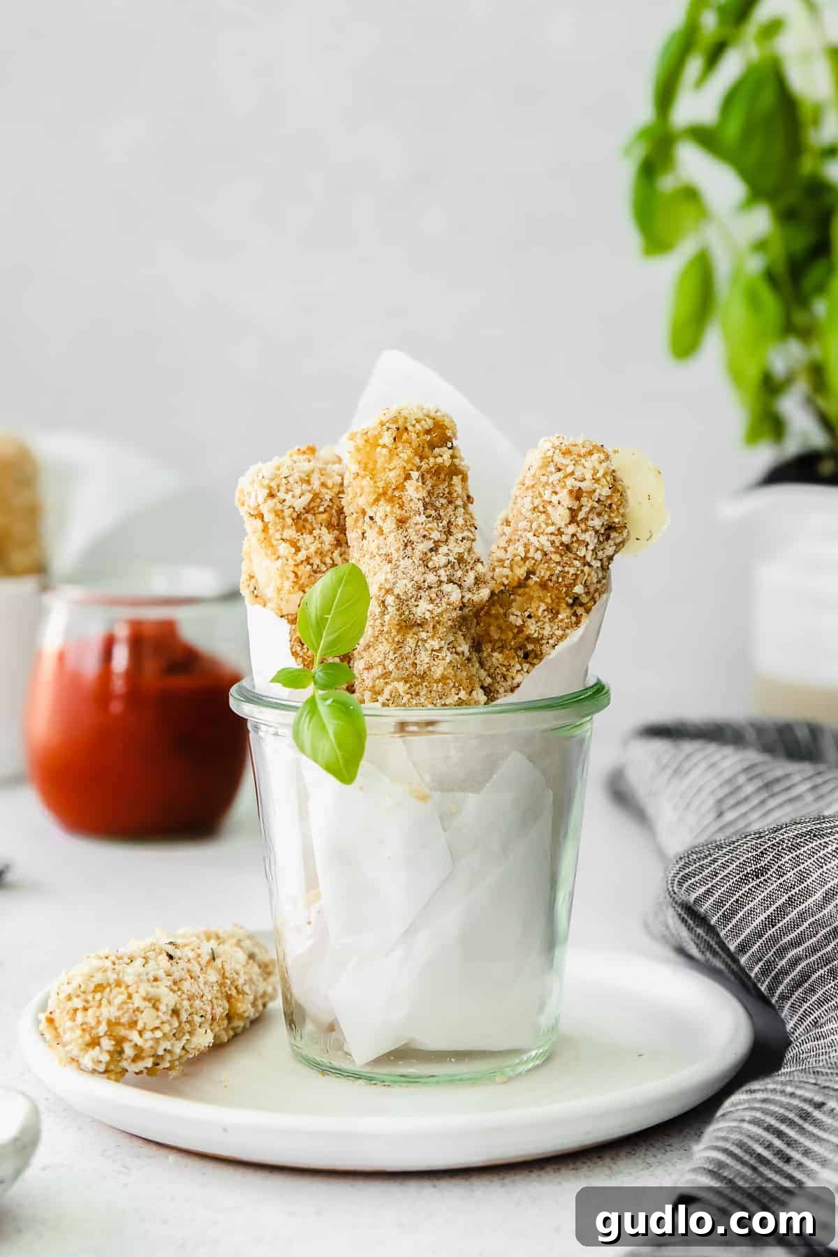Crispy Homemade Mozzarella Sticks 6 Plate of perfectly golden-brown homemade mozzarella sticks