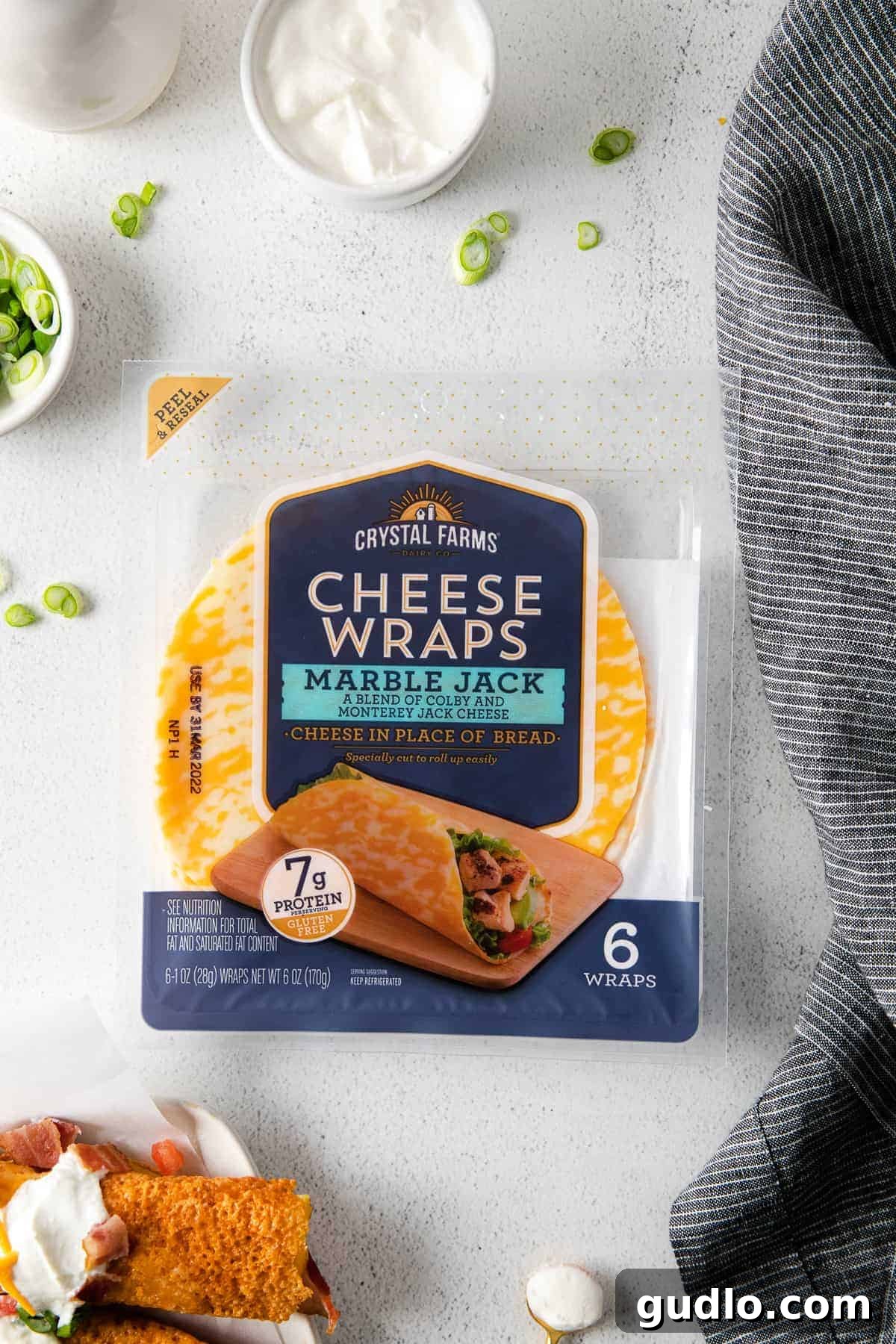 Crystal Farms Marble Jack Cheese Wraps for Breakfast Taquitos Crystal Farms Marble Jack cheese wraps displayed in their original packaging, highlighting the natural ingredients.