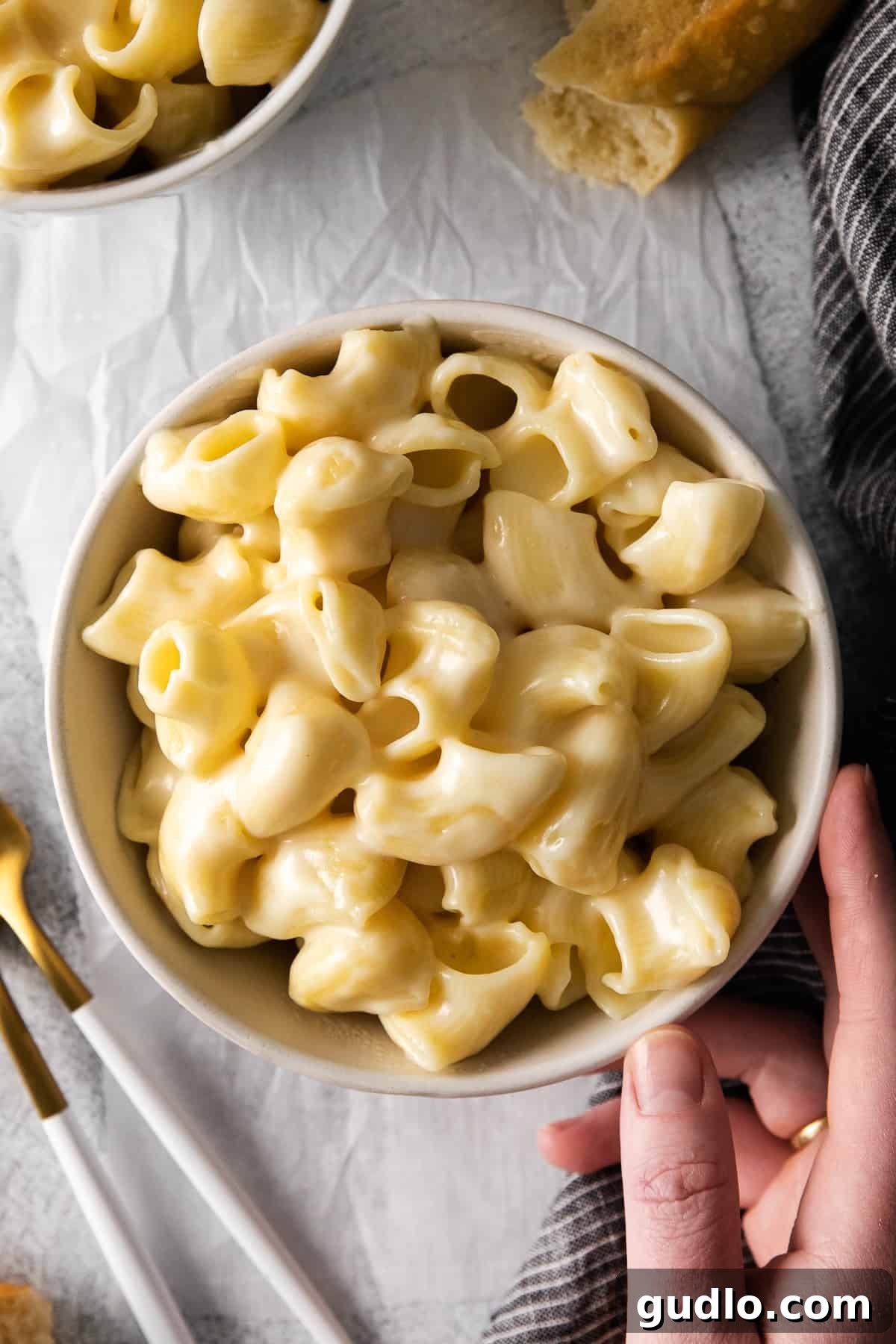 A perfectly prepared bowl of homemade Panera Mac and Cheese, garnished with a sprinkle of fresh parsley, showcasing its irresistible creaminess.