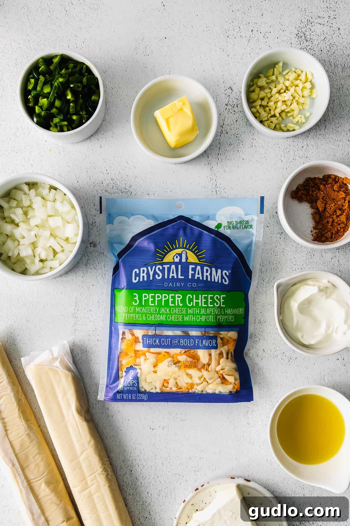 It's game day and we're making these jalapeño popper football-shaped stuffed cheesy breadsticks! This appetizer is a deliciously perfect dish to pass. ingredients for stuffed cheesy breadsticks