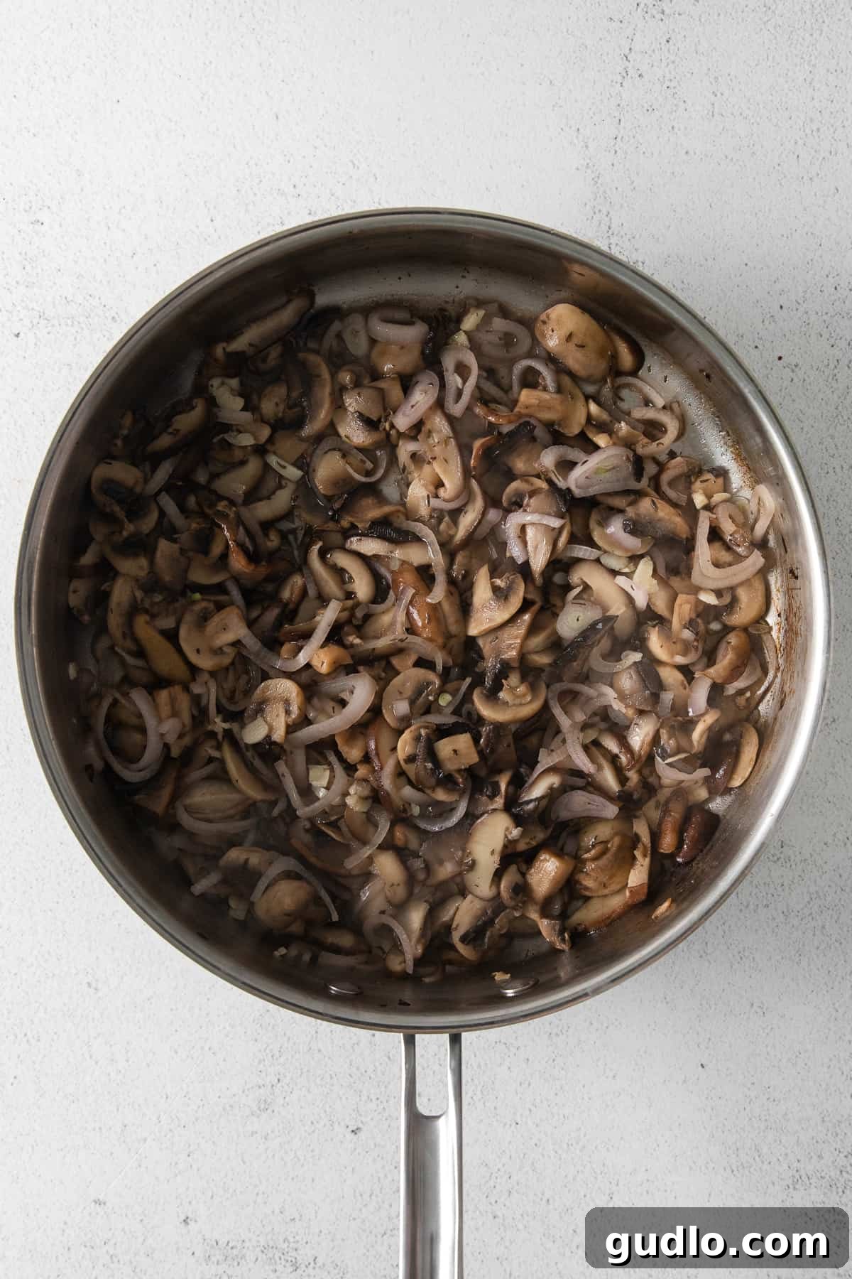 mushrooms in skillet, perfectly cooked