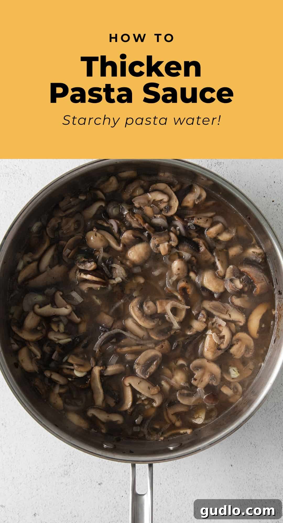 Three Simple Ways to Thicken Pasta Sauce 4 Starchy pasta water ready to be added to the sauce.