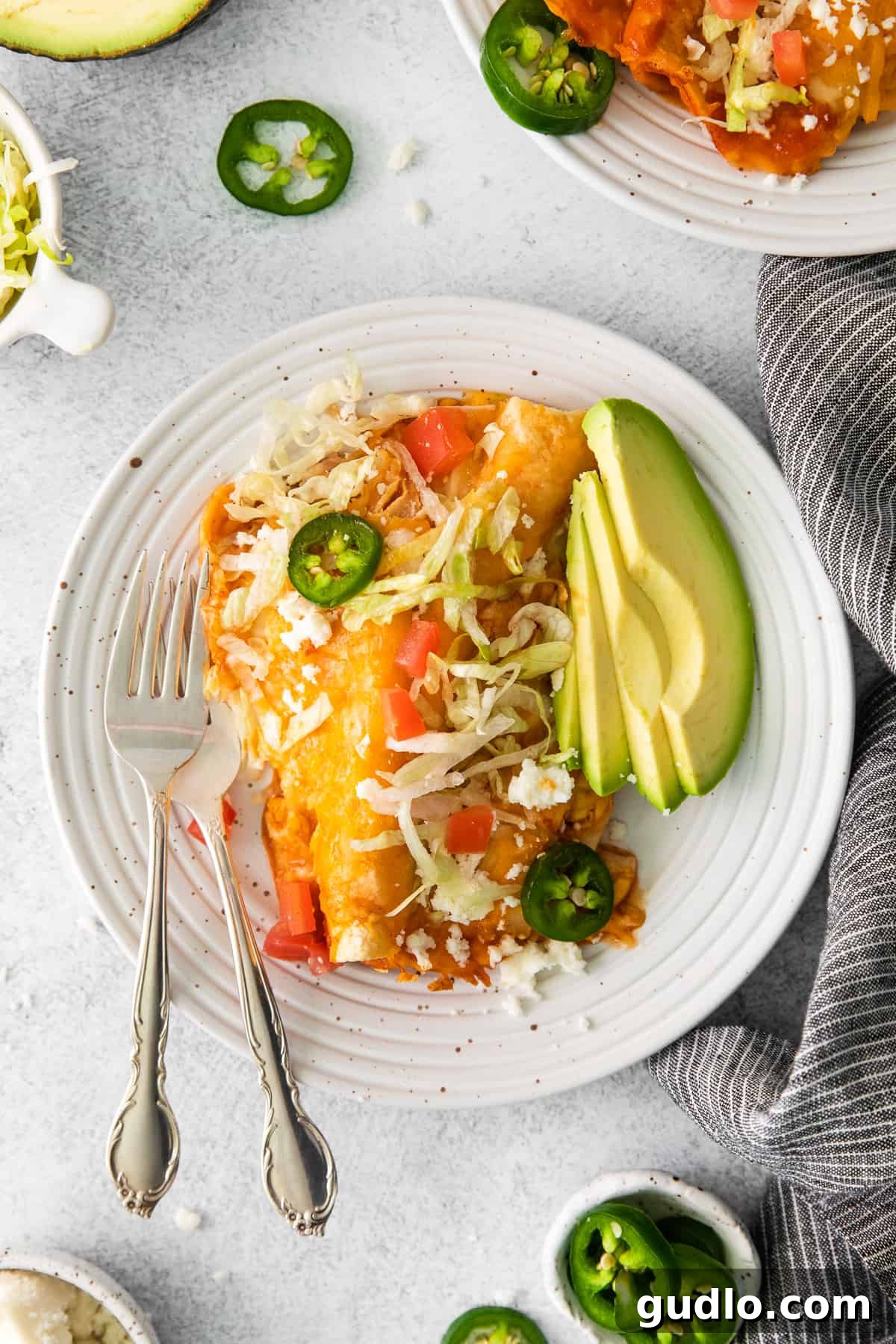 Delicious Four-Cheese Enchiladas A serving of homemade cheese enchiladas on a plate, garnished with fresh cilantro.