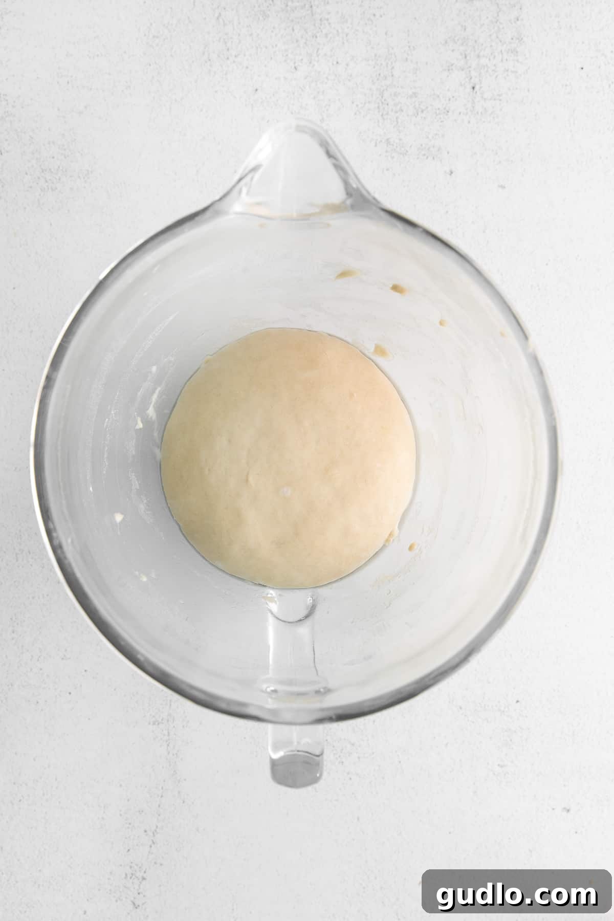 Perfectly Proofed Cheese Bread Dough Freshly kneaded cheese bread dough resting in a bowl, covered and ready to rise.