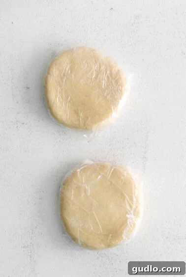 Savory Homemade Cheese Crisps 4 Disc of cracker dough tightly wrapped in plastic wrap, perfectly shaped and ready for its essential chilling period.
