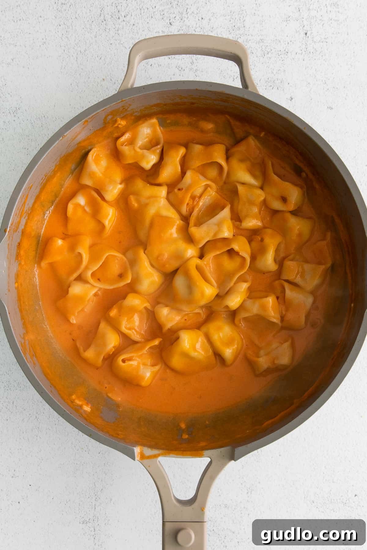 Vodka Blush Tortellini 7 A vibrant bowl of perfectly cooked cheese tortellini generously coated in a rich, orange-pink vodka sauce, garnished with fresh basil, ready to be served and enjoyed.