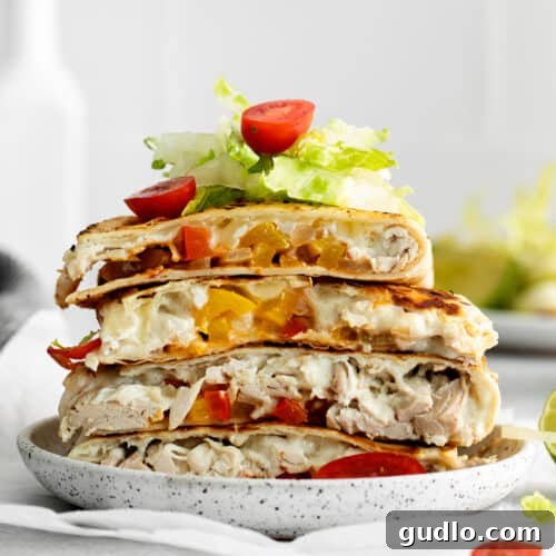Chicken quesadillas, freshly cooked and golden brown.