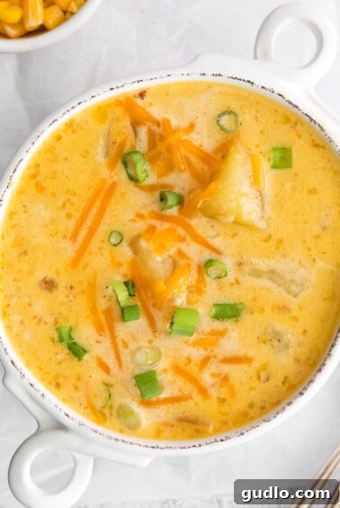 Corn chowder in a bowl.