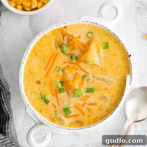 Corn chowder in a bowl.
