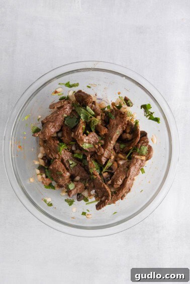 Sizzling Steak and Cheese Tortillas 8 beef and onions in bowl.