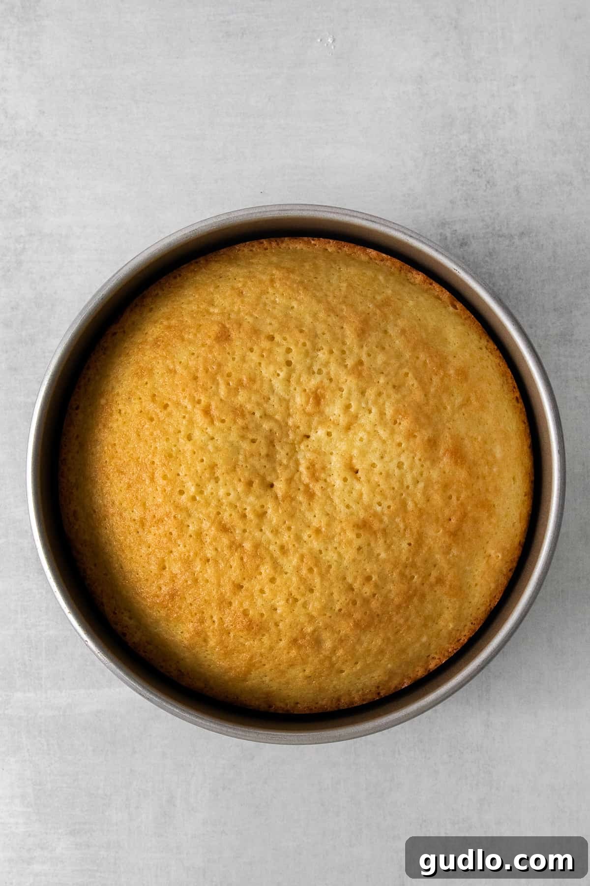 Limoncello Cake Batter in Pan Limoncello mascarpone cake batter freshly poured into a cake pan, ready for its bake in the oven.