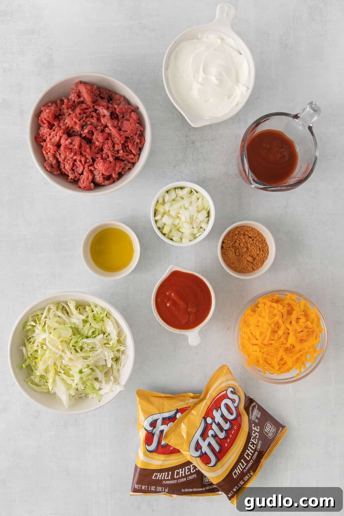 Fresh Ingredients for Flavorful Walking Tacos Ingredients in bowls for walking tacos.