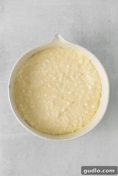 A white bowl containing a creamy mixture of cottage cheese, cream cheese, parmesan, and eggs, smoothly combined.