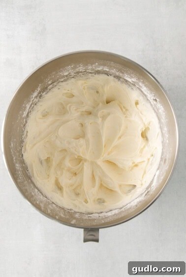 Luminous Lemon Olive Oil Cake 17 Fluffy whipped cream cheese frosting in a metal bowl, with a hint of lemon zest, demonstrating its perfect consistency.