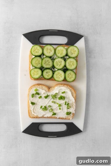Refreshing Cucumber Cream Cheese Sandwiches 11 Cucumber, cream cheese, and fresh dill on white bread.