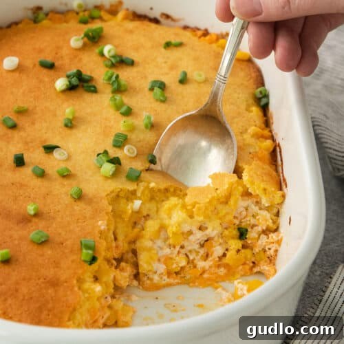 a person holding a spoon in a casserole dish.