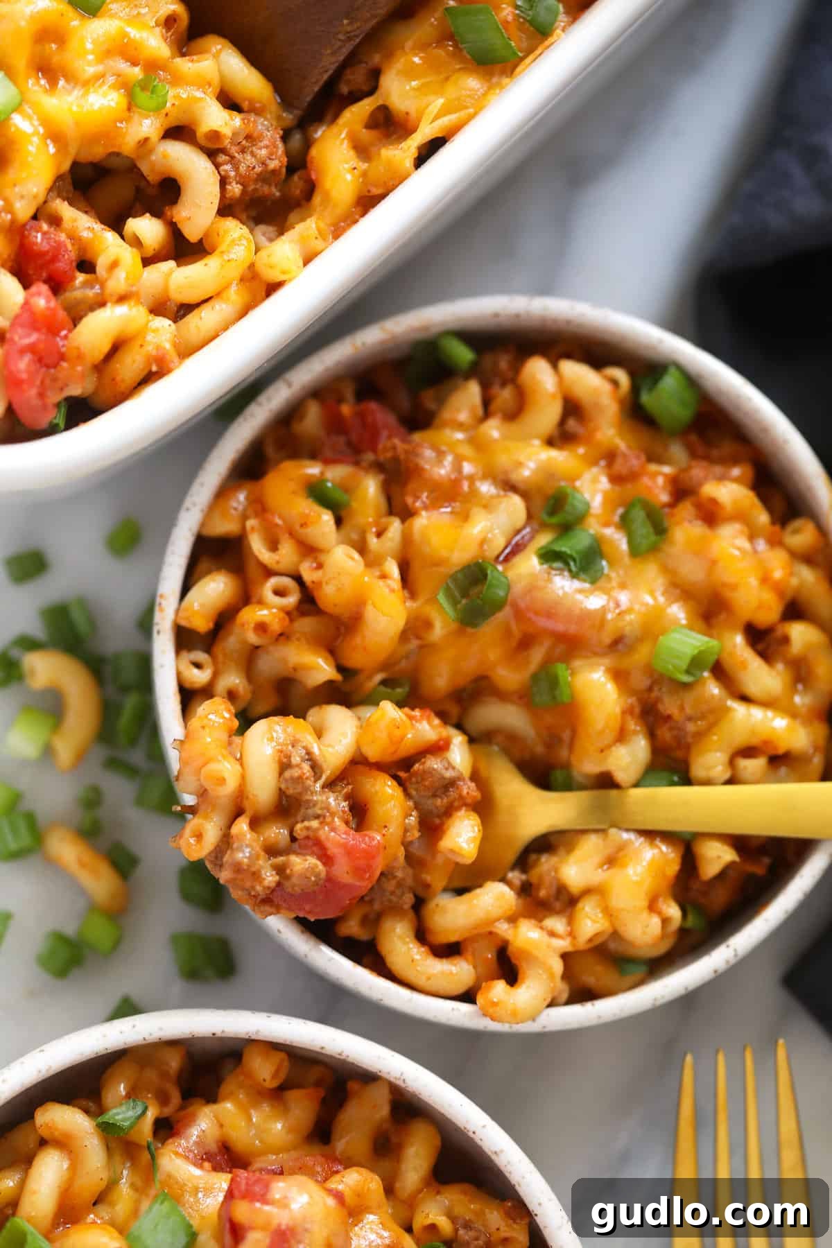 Casserole on fork.
