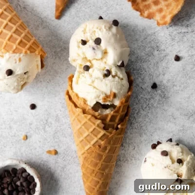 Cannoli ice cream in a cone.