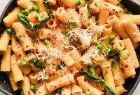 Creamy Spicy Cottage Cheese Pasta with Tomatoes and Peas